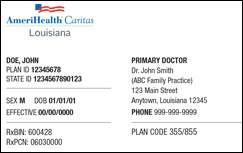 Tarjeta de identificaciÃ³n de AmeriHealth Caritas Louisiana